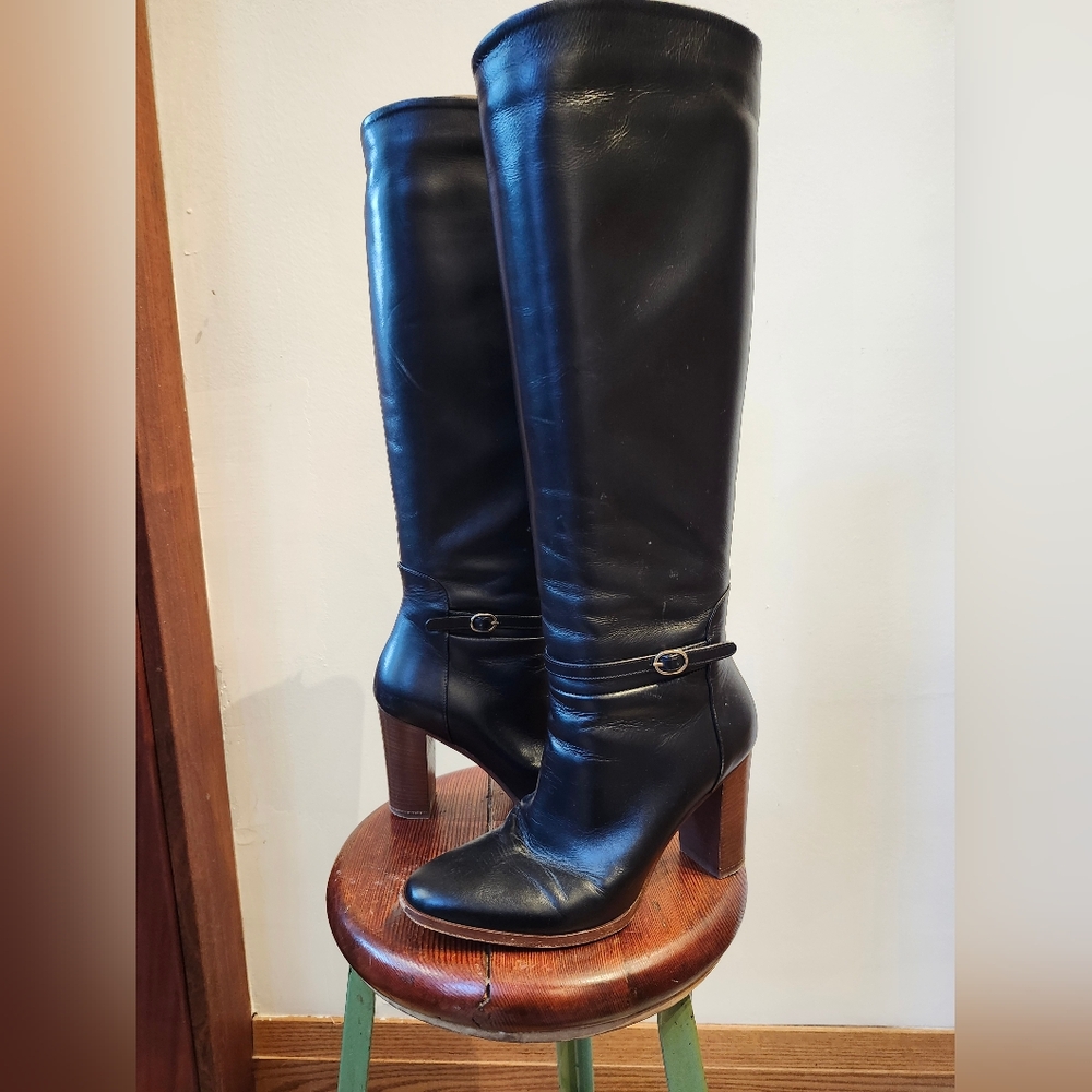 Sezane black high heeled knee high leather boots, sz EU 38 / US 7 - Picture 8 of 8